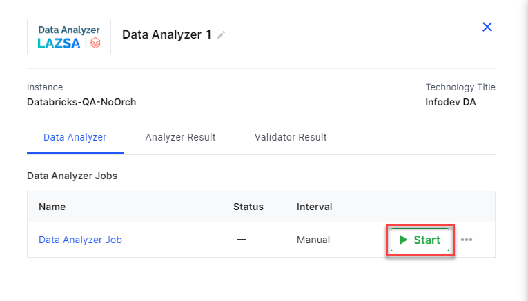 DQ Start Data Analyzer job